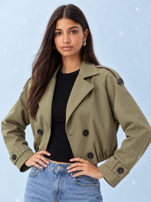Pleated Cropped Trench Coat – Olive