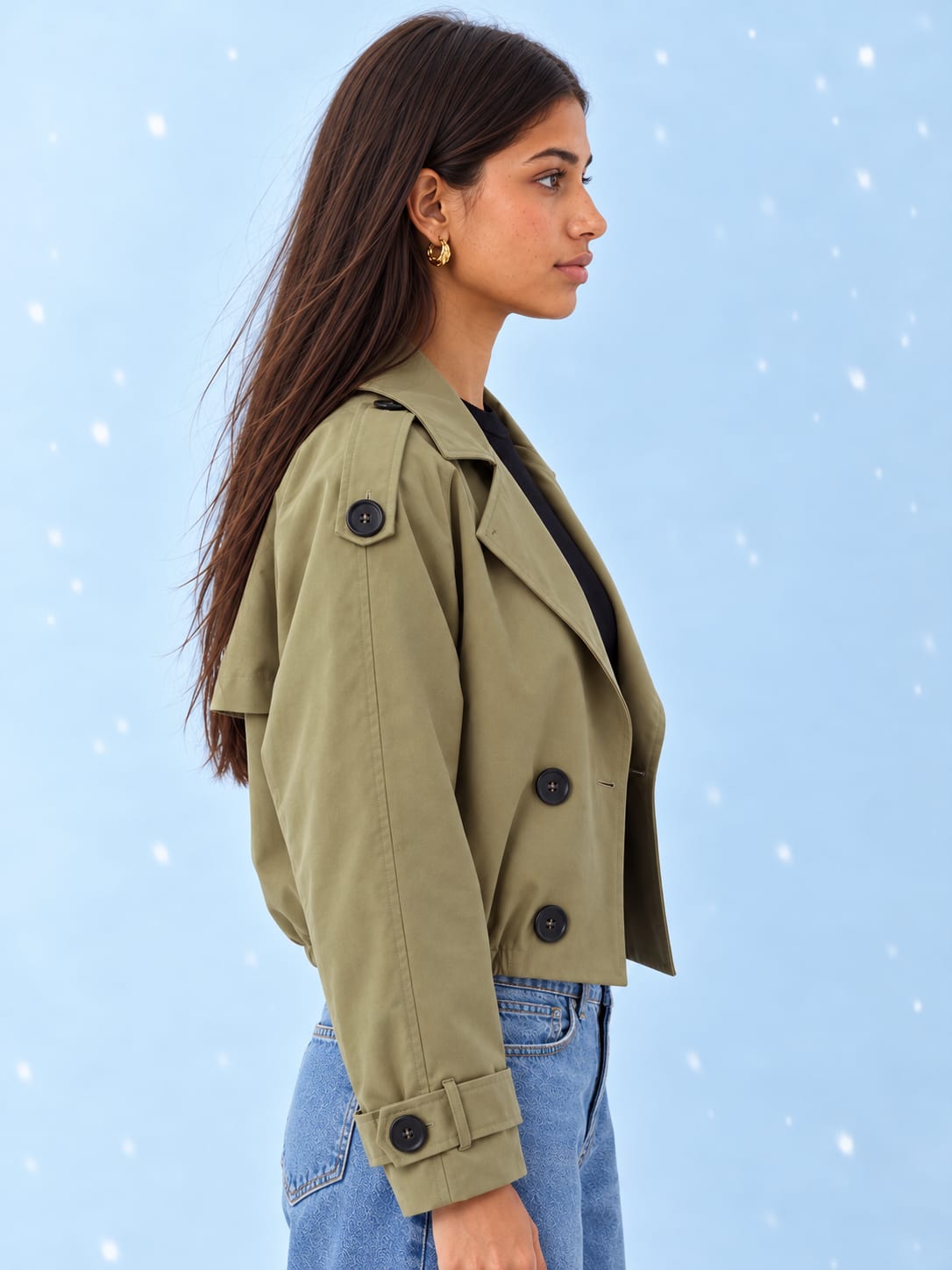 Pleated Cropped Trench Coat – Olive