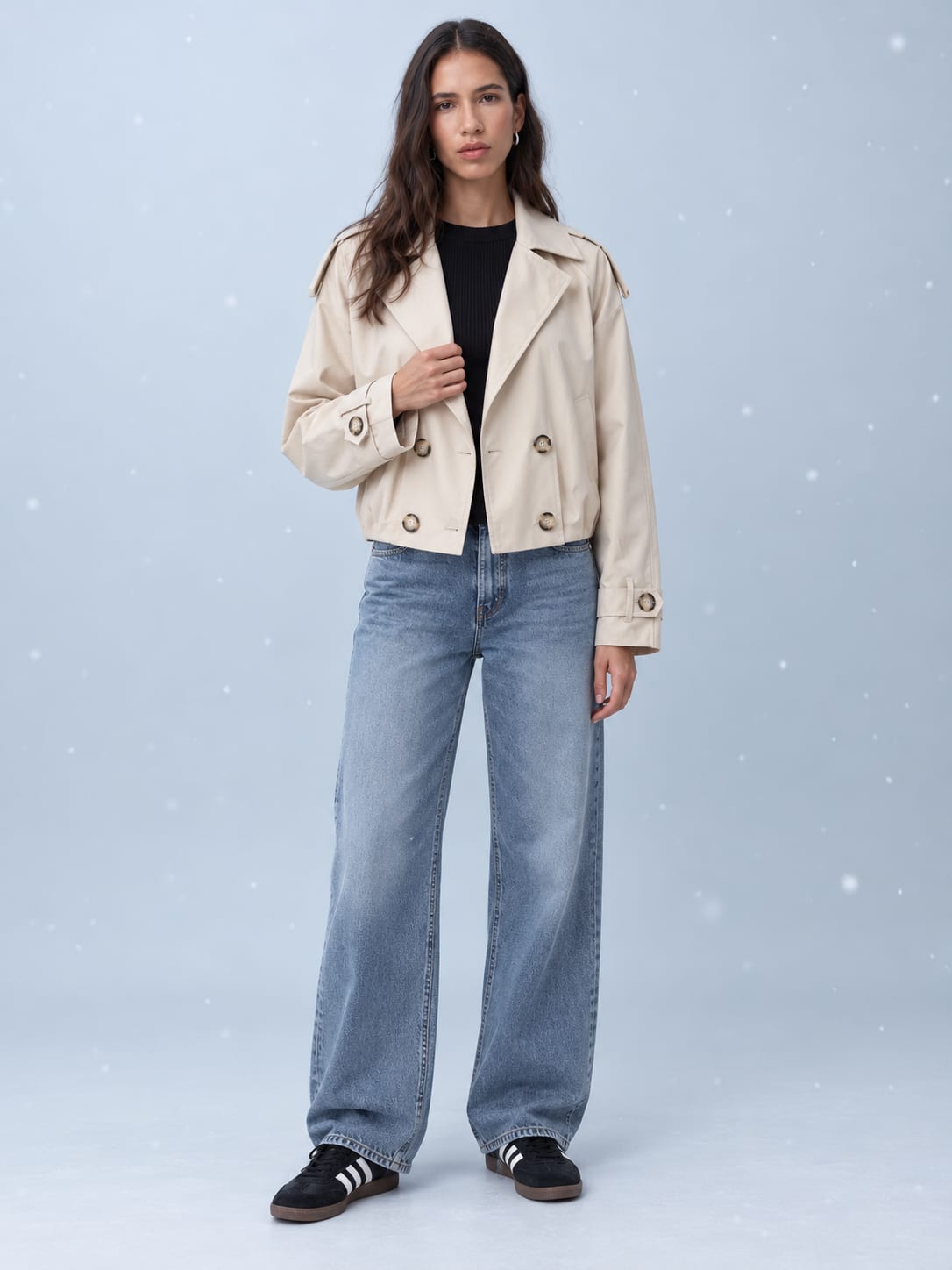 Pleated Cropped Trench Coat – Soft Sand