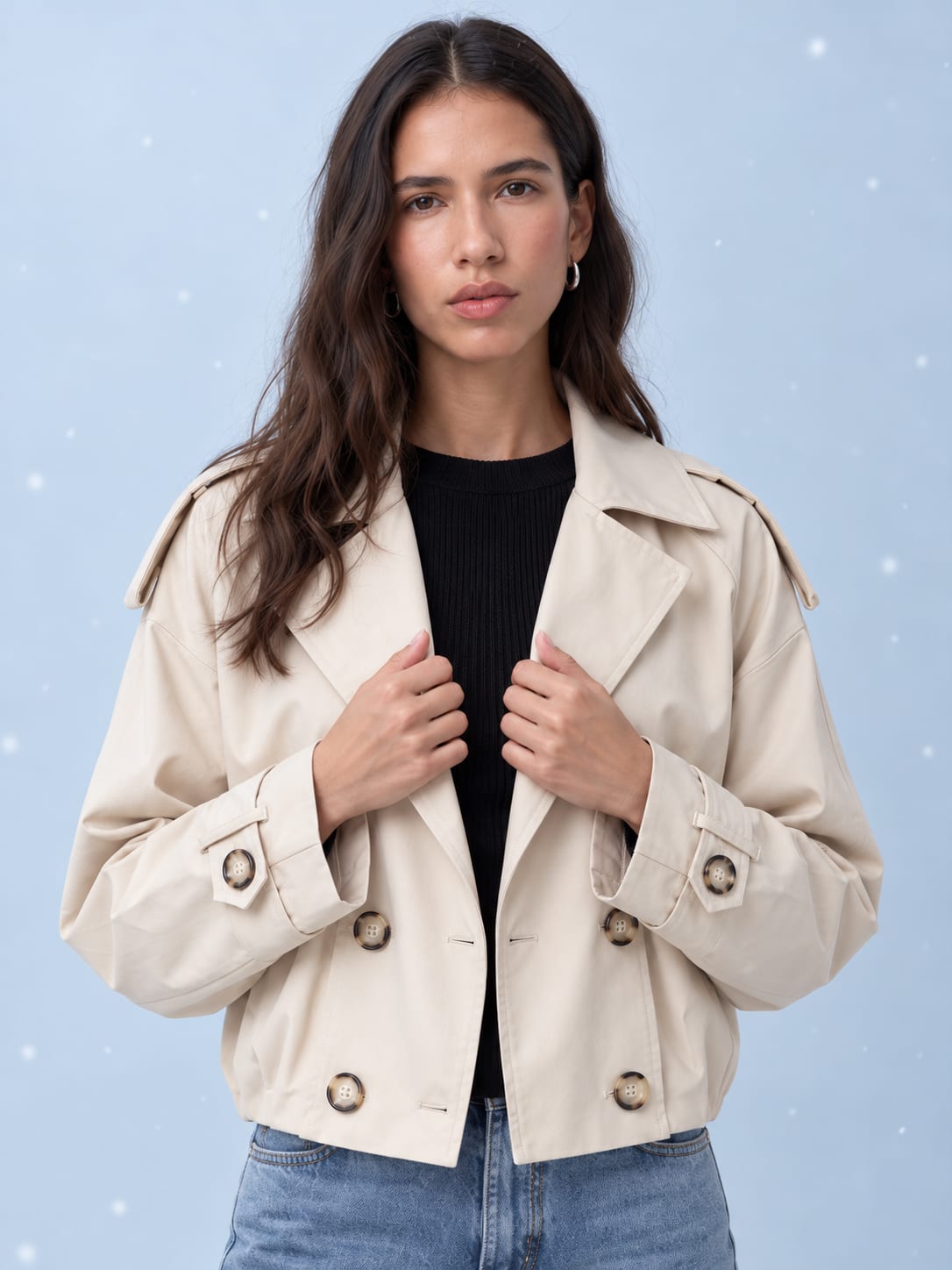 Pleated Cropped Trench Coat – Soft Sand