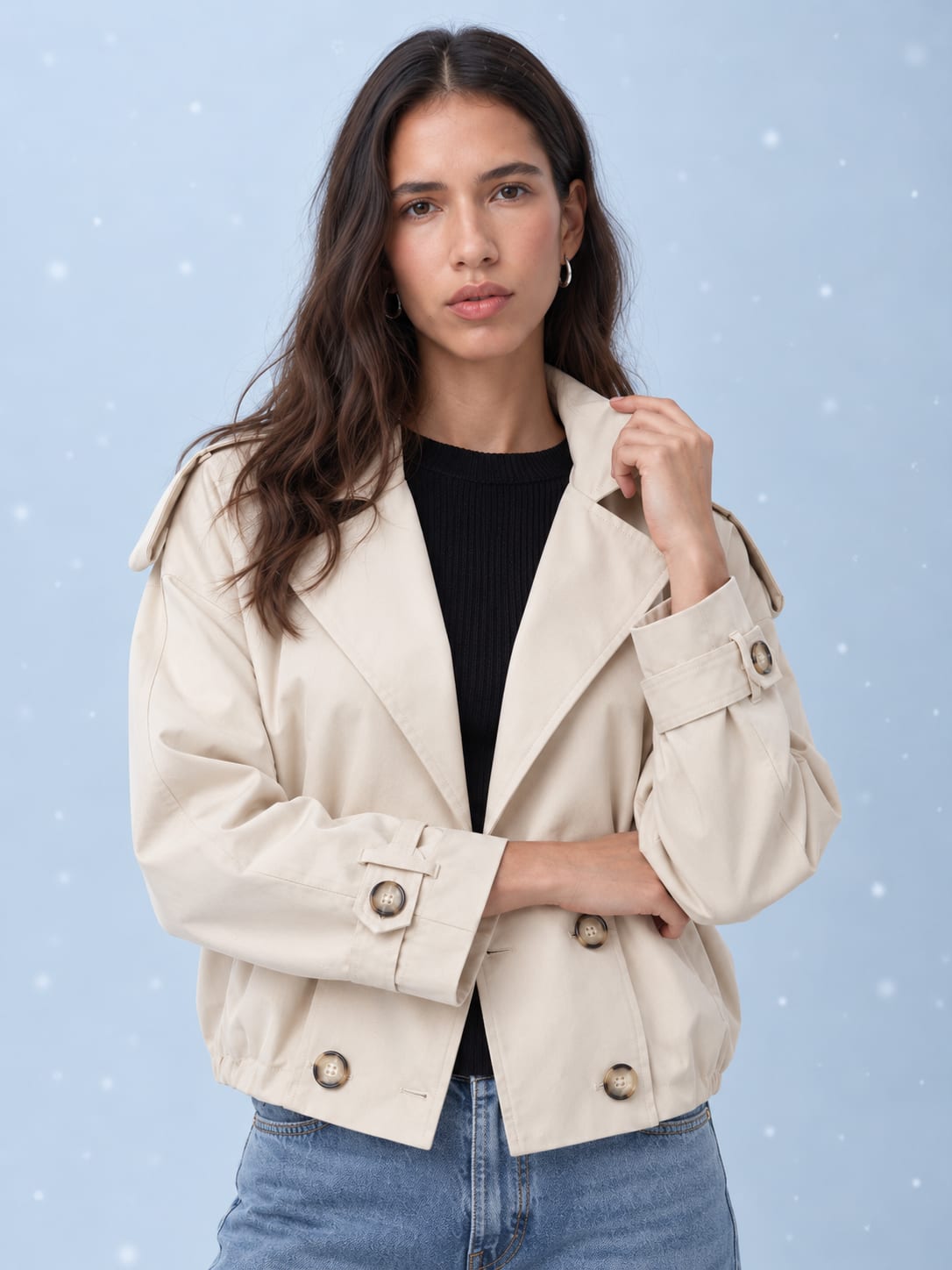Pleated Cropped Trench Coat – Soft Sand