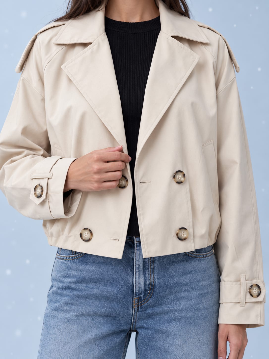 Pleated Cropped Trench Coat – Soft Sand
