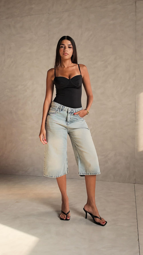 Jorts High-Waist Light Vintage Blue Denim Shorts Jorts CIZARO - Cizaro Jeans