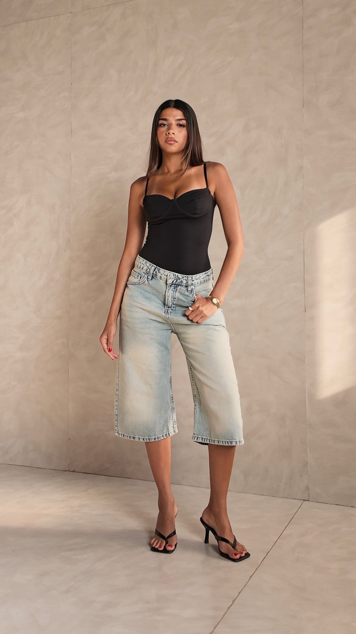 Jorts High-Waist Light Vintage Blue Denim Shorts Jorts CIZARO - Cizaro Jeans