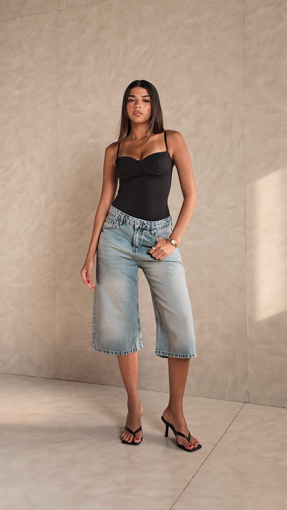 Jorts High-Waist Light Vintage Blue Denim Shorts Jorts CIZARO - Cizaro Jeans
