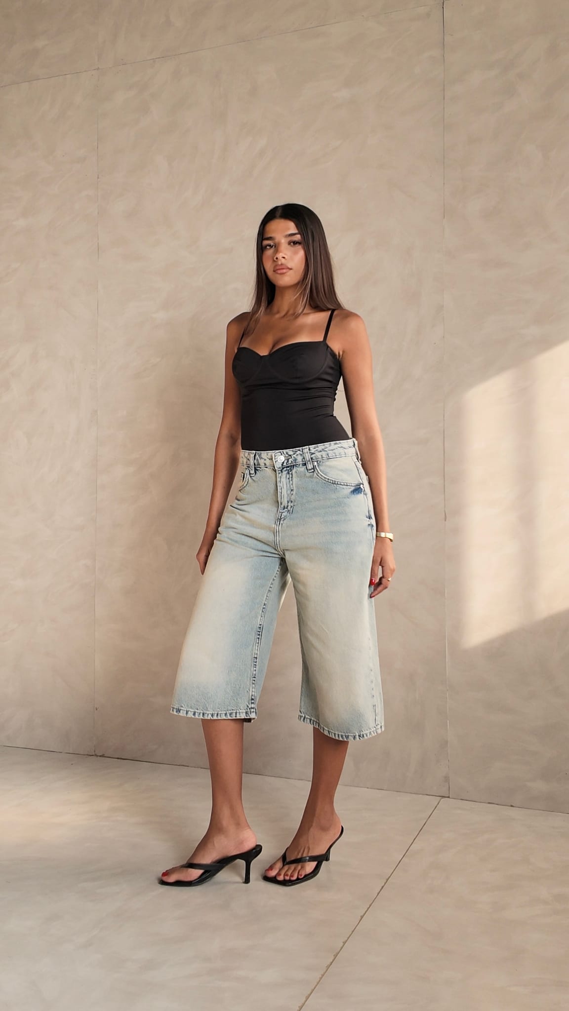 Jorts High-Waist Light Vintage Blue Denim Shorts Jorts CIZARO - Cizaro Jeans