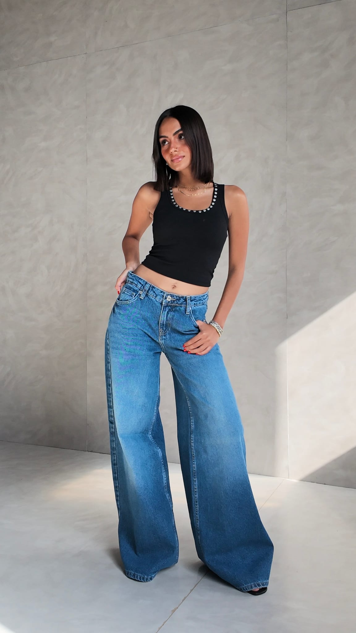 Loose Baggy Mid rise Ocean blue jeans