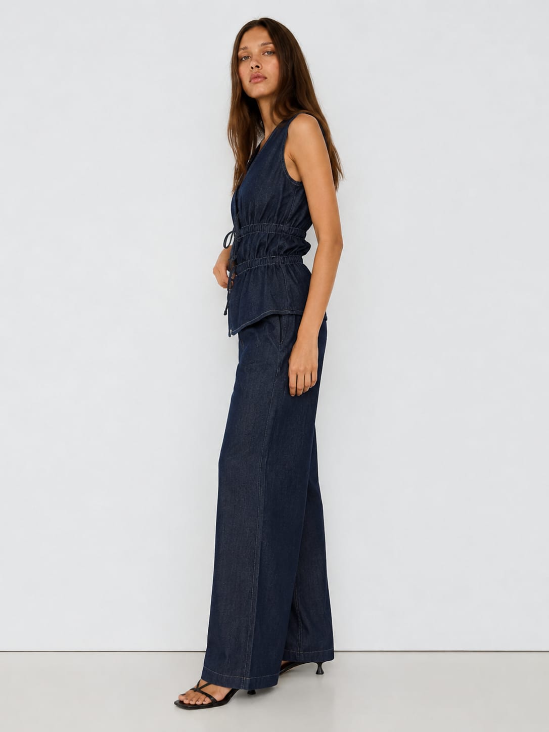 Wide-Leg Drawstring Dark Indigo Denim Pants