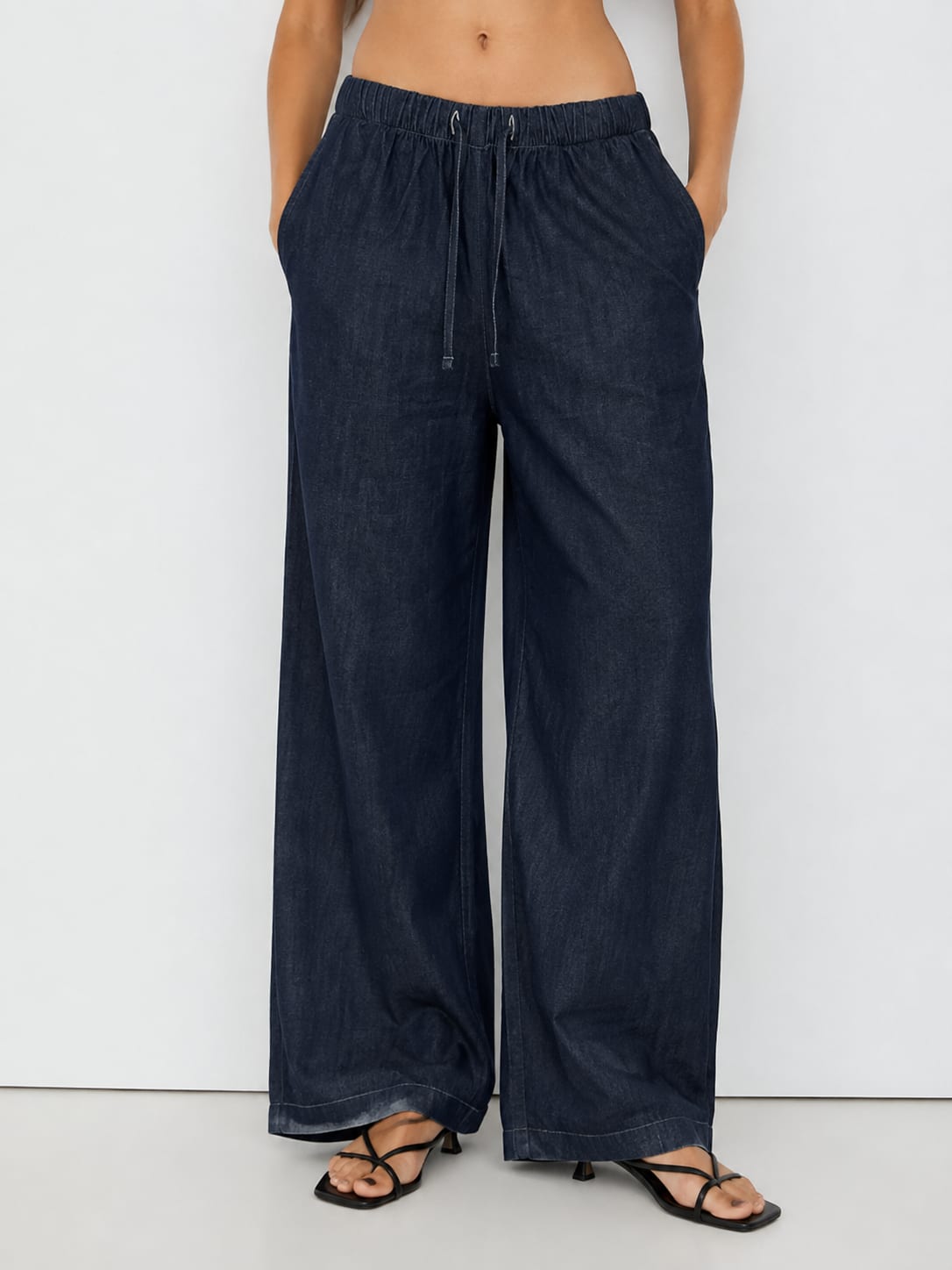 Wide-Leg Drawstring Dark Indigo Denim Pants