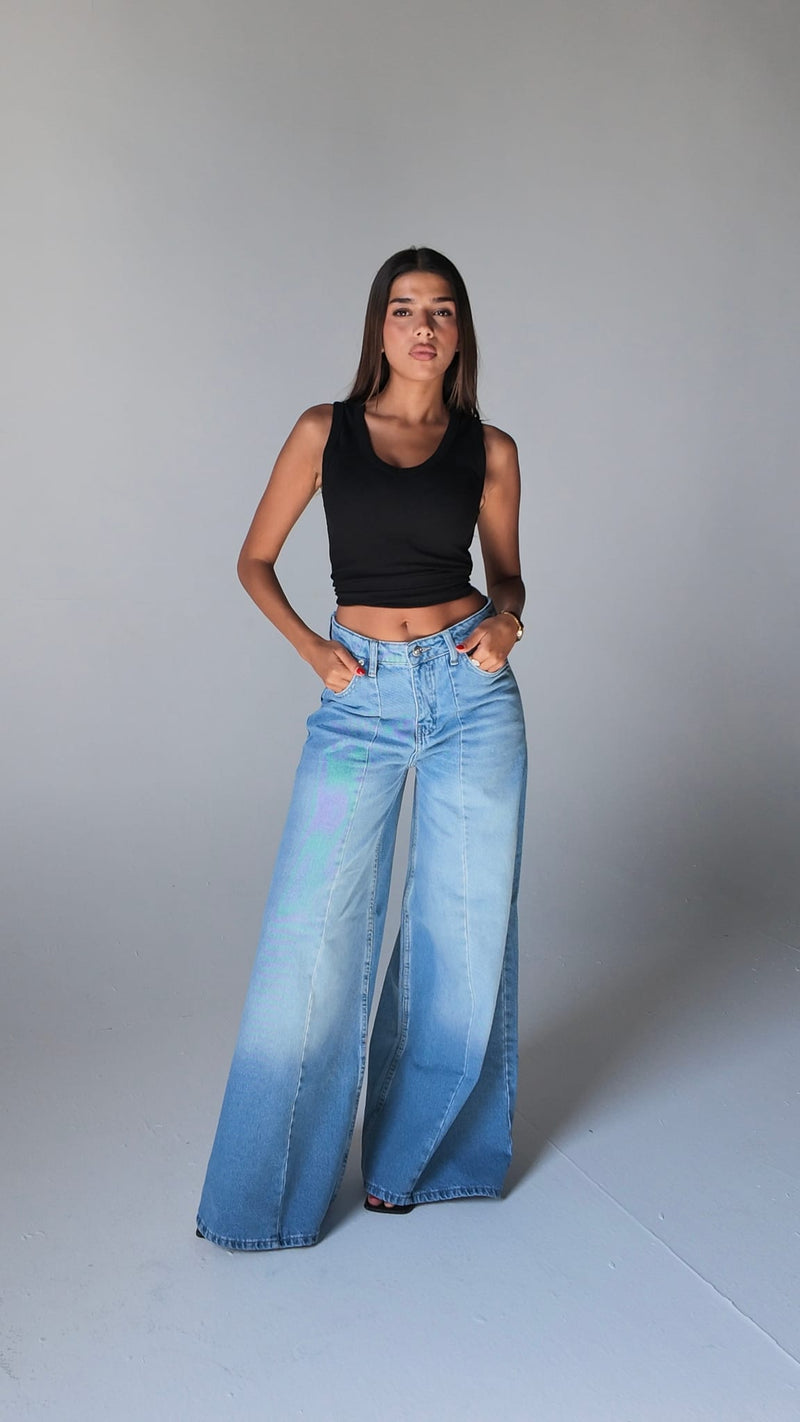 Relaxed Baggy High-Waist Faded Powder Blue Jeans Baggy CIZARO - Cizaro Jeans