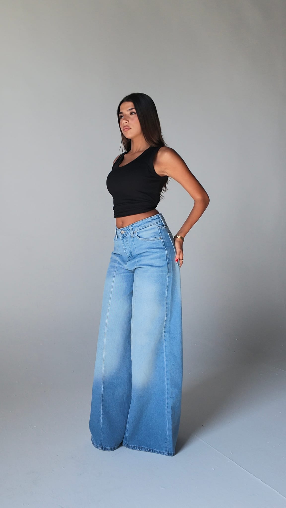 Relaxed Baggy High waist Feded powder blue jeans