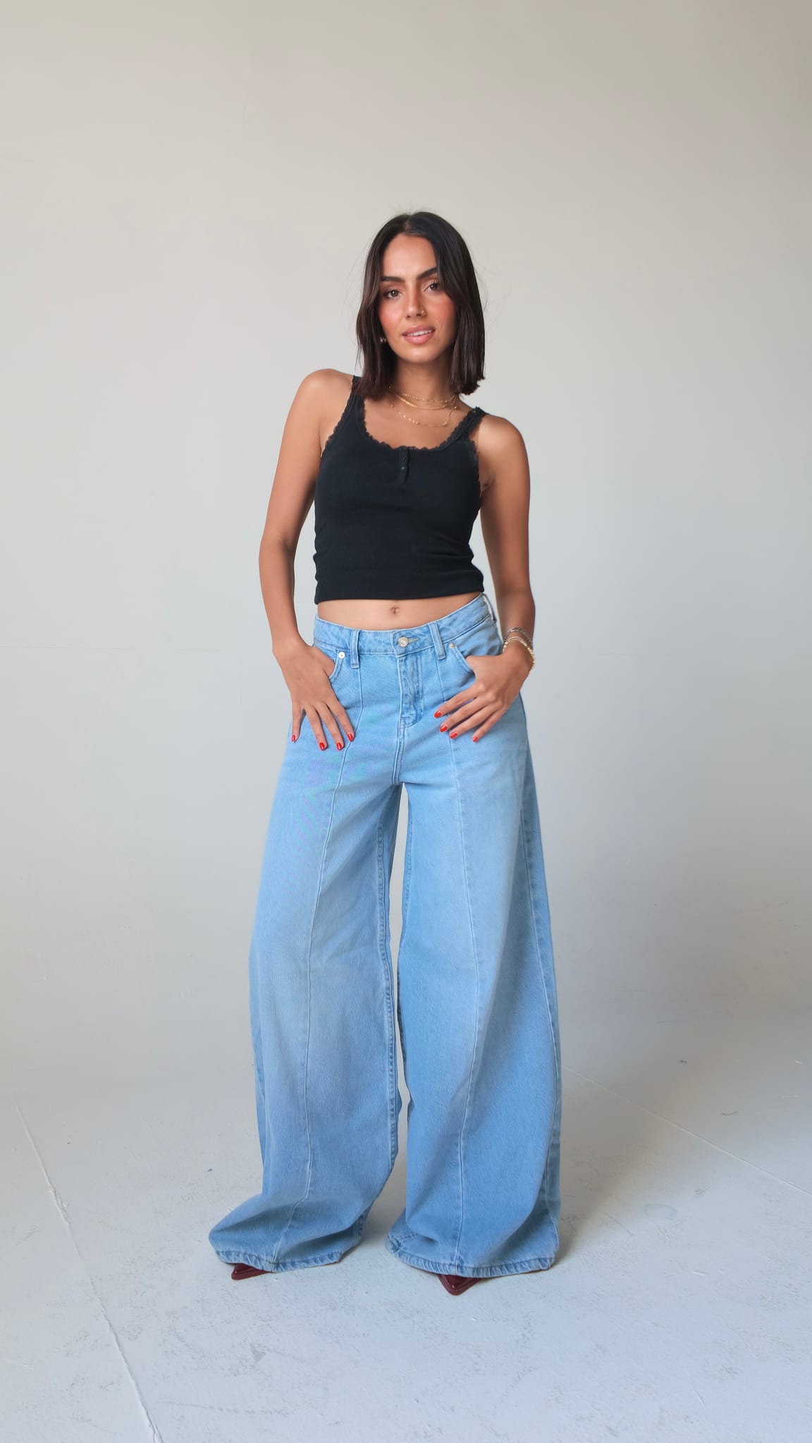 Relaxed Baggy High waist powder blue jeans