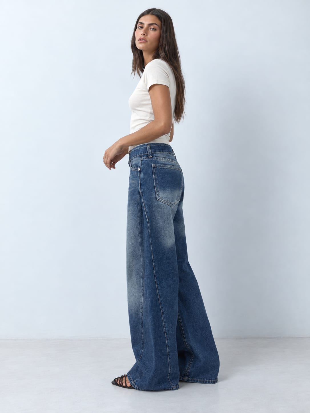 Super Baggy Mid-Waist Double-Buckle Dark Vintage Blue Jeans Super Baggy CIZARO - Cizaro Jeans
