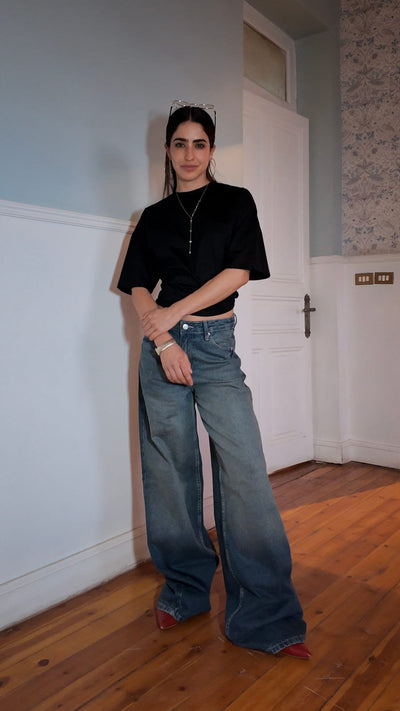 Super Baggy High-Waist Faded Vintage Blue Jeans