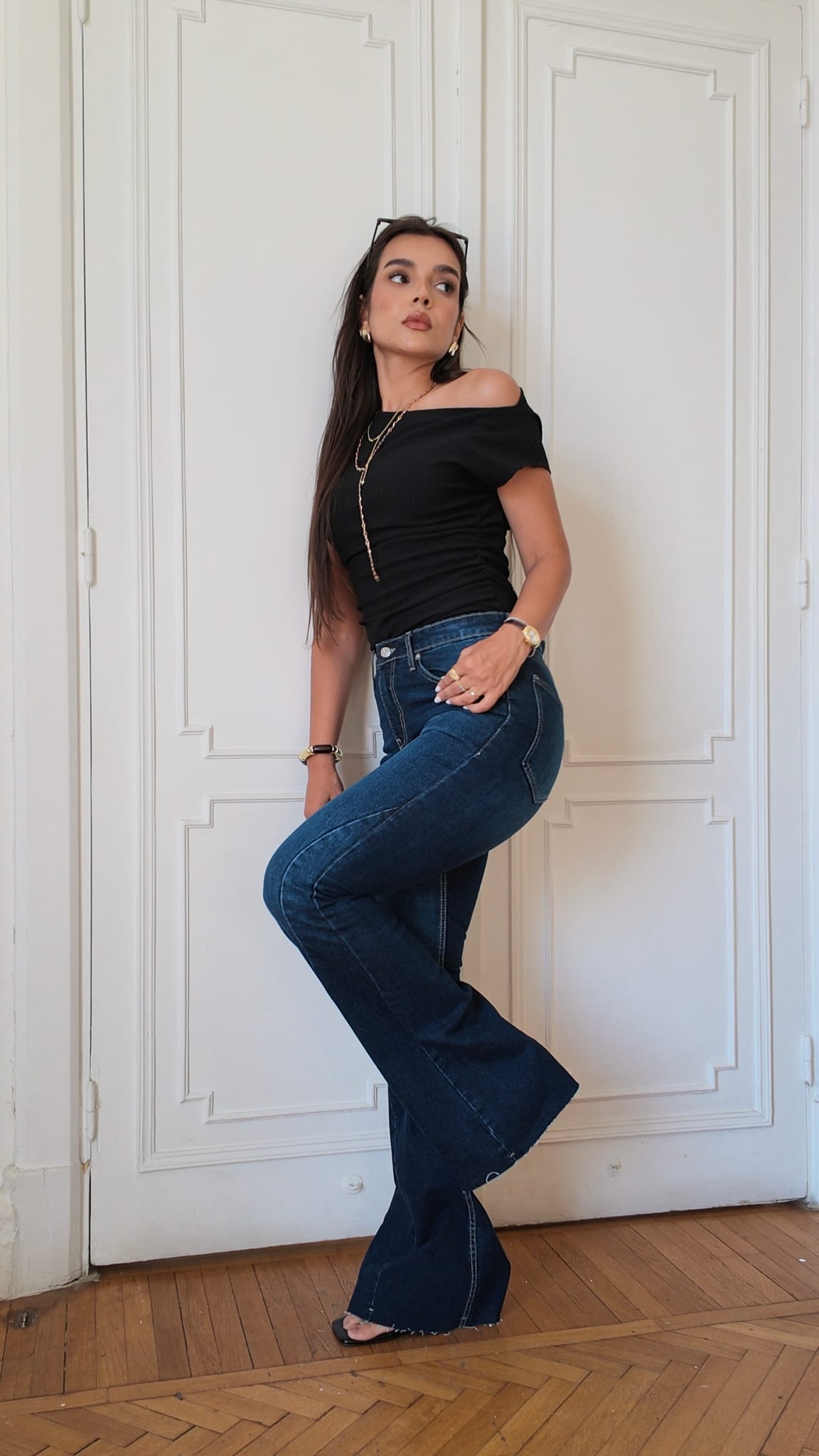 Slim Flare High-Waist Deep Indigo Blue Jeans