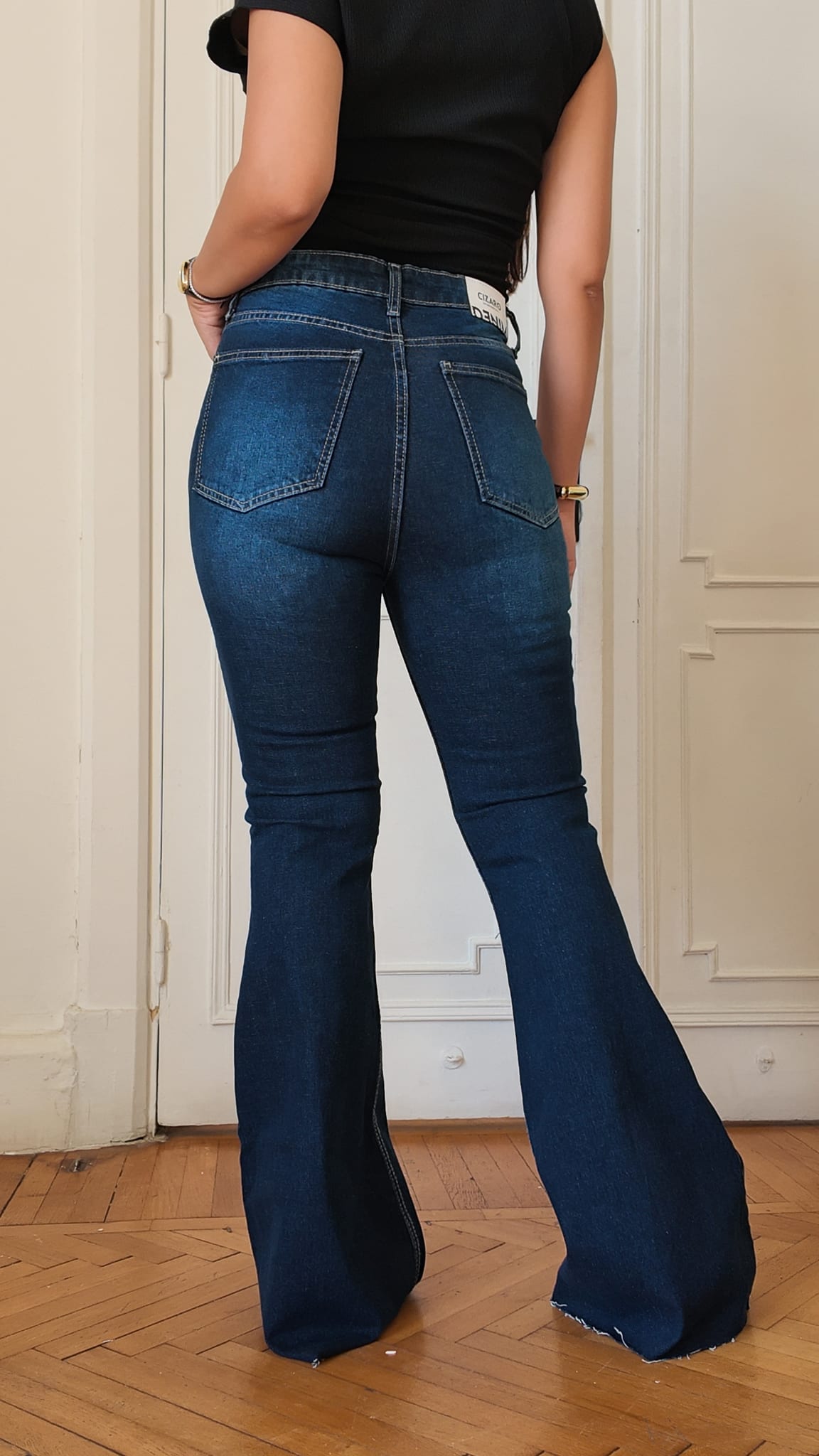 Slim Flare High-Waist Deep Indigo Blue Jeans
