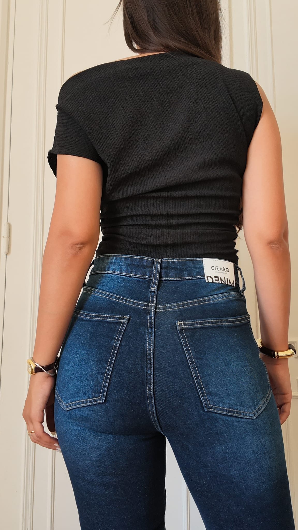Slim Flare High-Waist Deep Indigo Blue Jeans