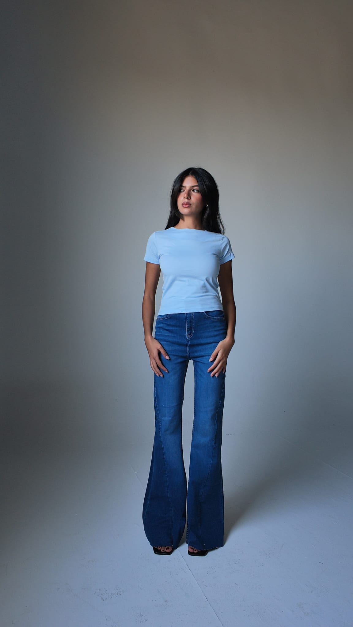 Super Flare – High-Waist Marine Mid Blue Jeans Super Flare CIZARO - Cizaro Jeans