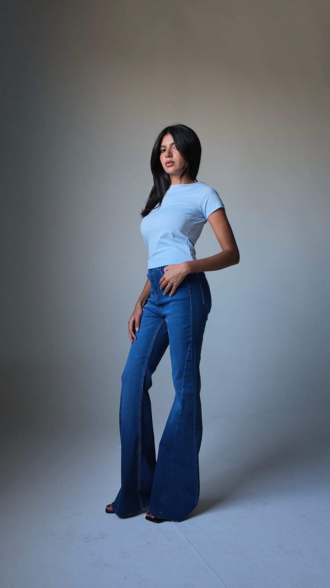 Super Flare – High-Waist Marine Mid Blue Jeans Super Flare CIZARO - Cizaro Jeans