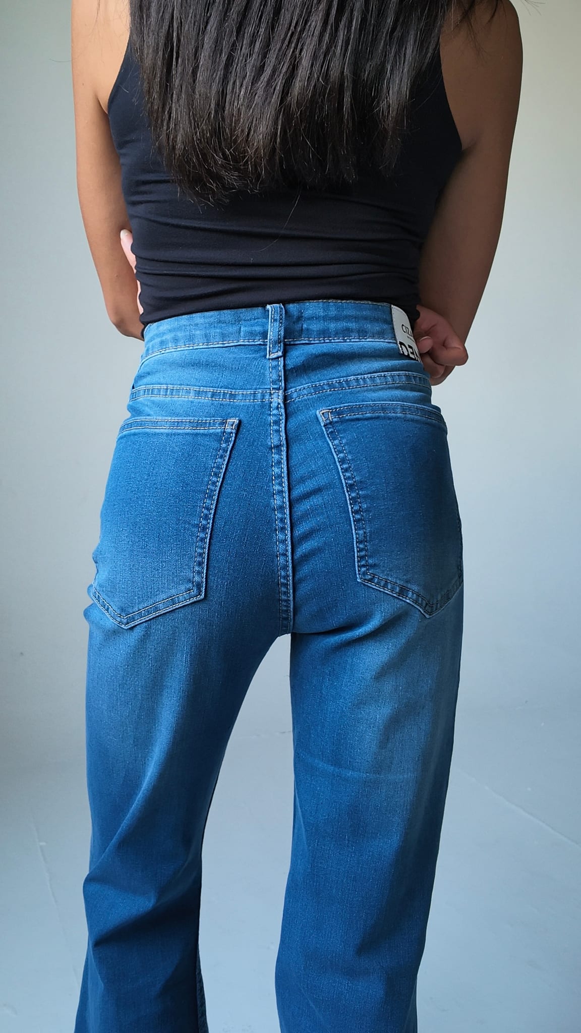 Super Flare – High-Waist Dark Vintage Blue Jeans Super Flare CIZARO - Cizaro Jeans