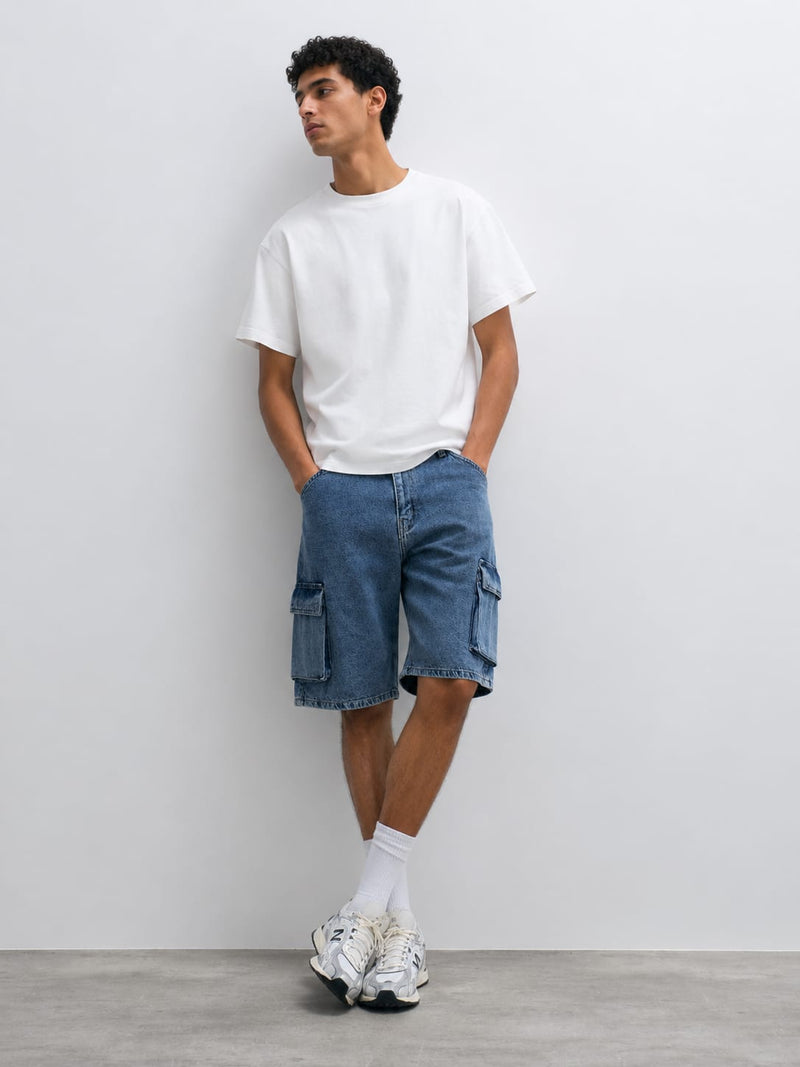 Cargo Denim Shorts – Mid-Washed Blue Cargo Denim Shorts CIZARO - Cizaro Jeans