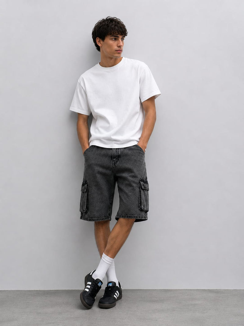 Cargo Denim Shorts – Charcoal Black Cargo Denim Shorts CIZARO - Cizaro Jeans