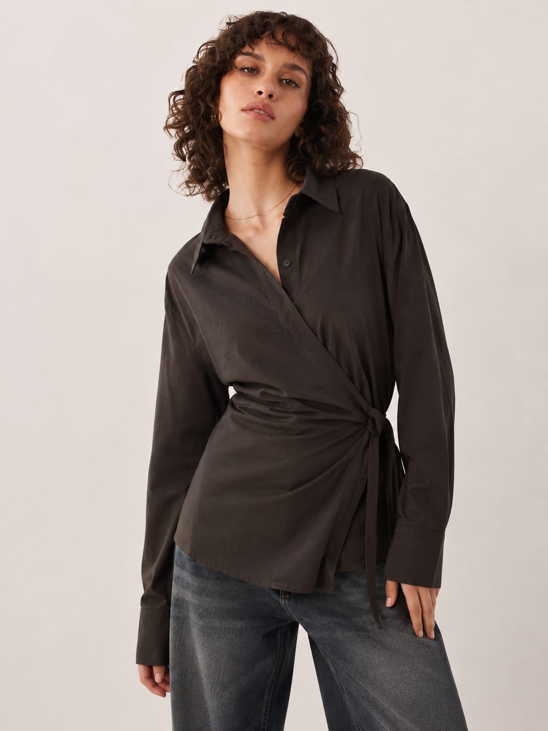 Tie Wrap Linen Blouse – Dark Chocolate