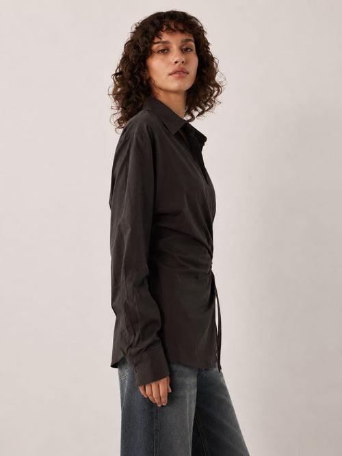 Tie Wrap Linen Blouse – Dark Chocolate