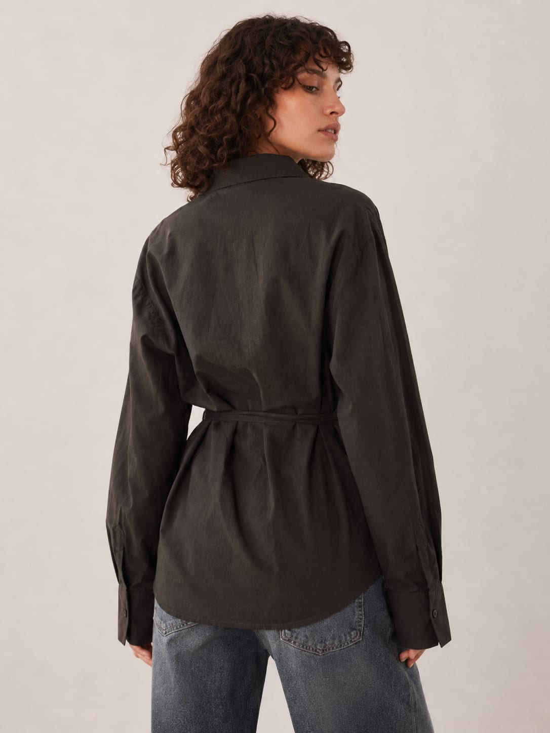 Tie Wrap Linen Blouse – Dark Chocolate