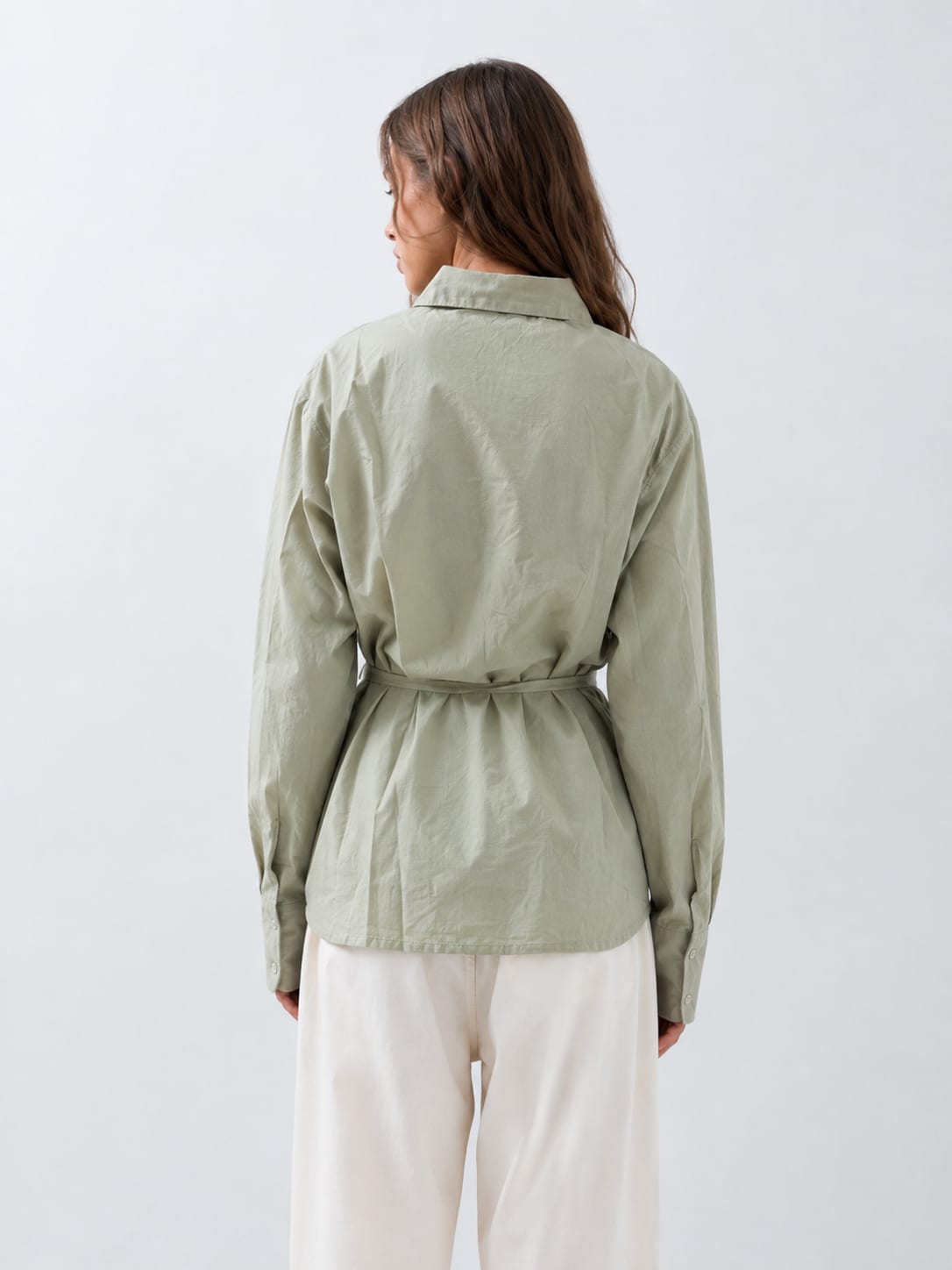 Side-Tie Wrap Linen Blouse – Mint Green