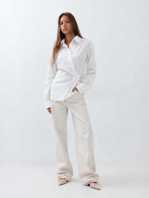 Side-Tie Wrap Linen Blouse – White