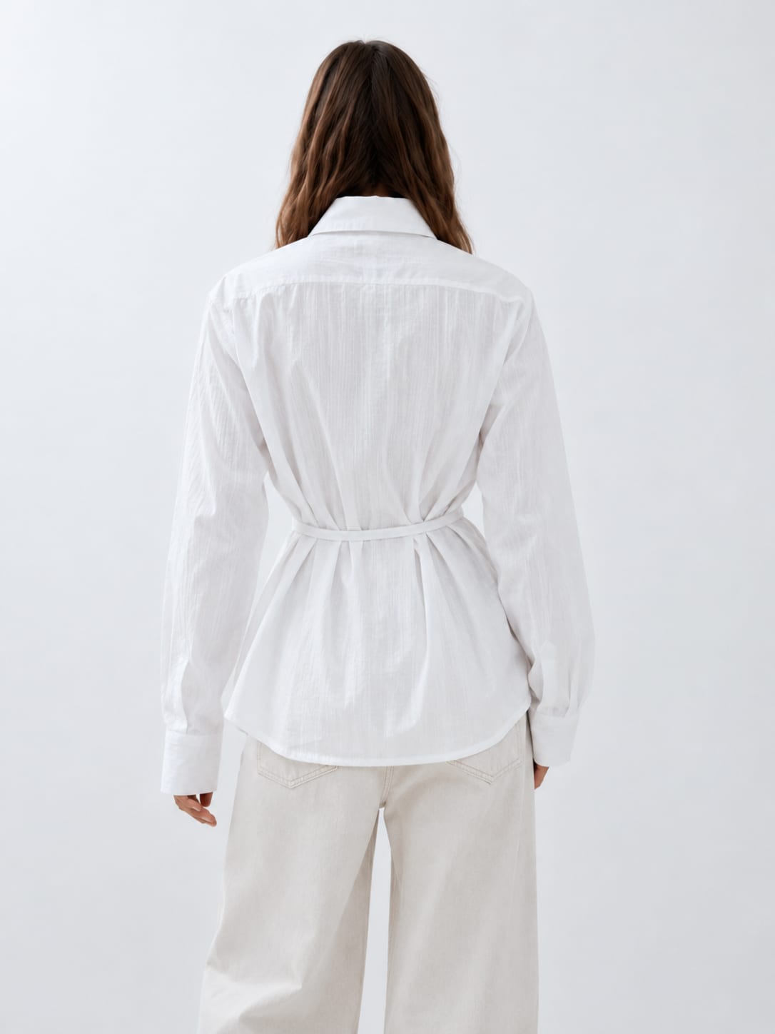 Side-Tie Wrap Linen Blouse – White