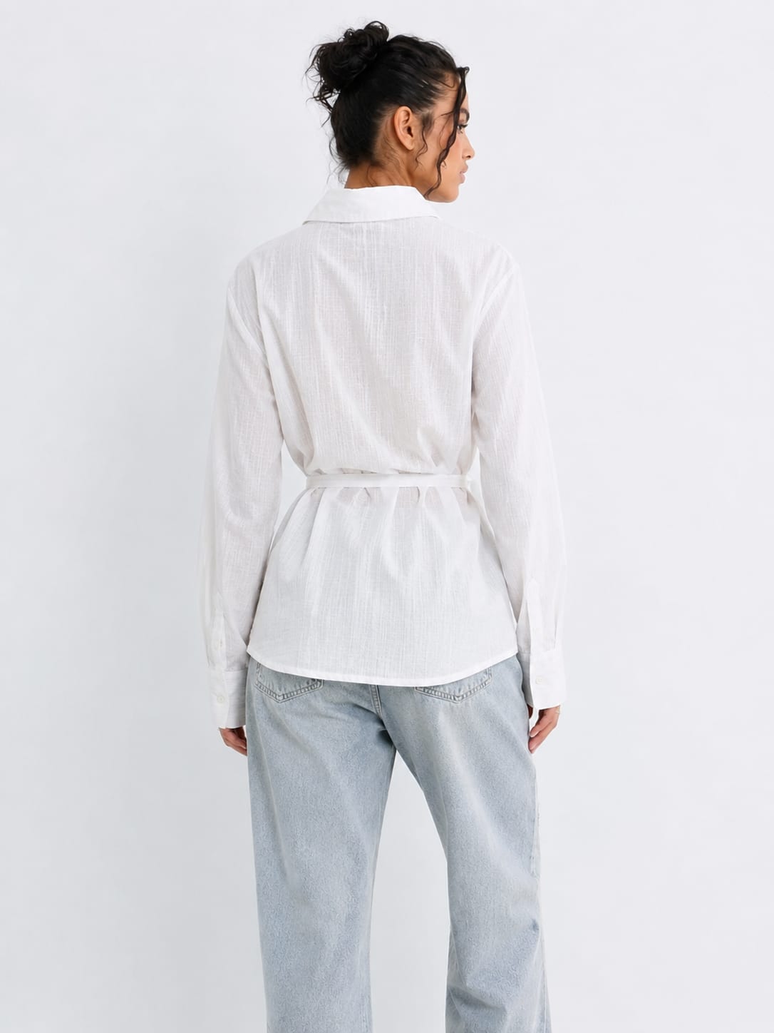 Side-Tie Wrap Linen Blouse – White