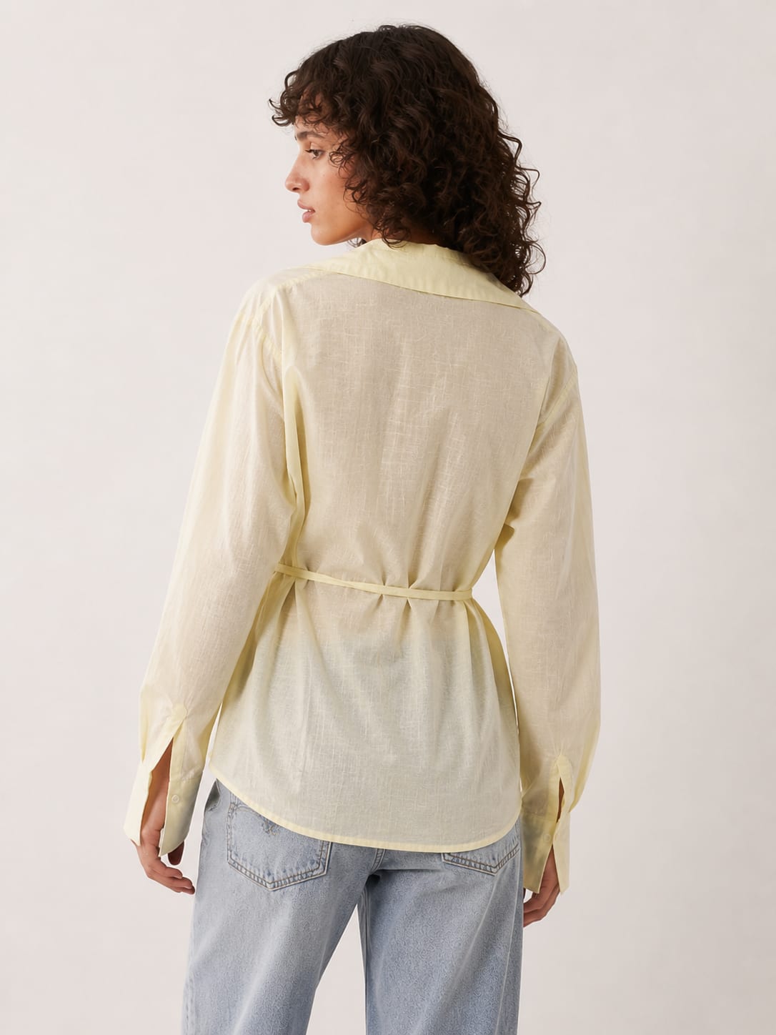 Side-Tie Wrap Yellow Linen Blouse