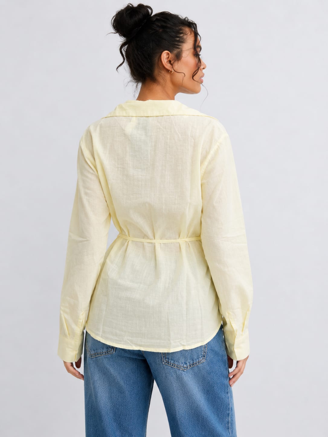 Side-Tie Wrap Yellow Linen Blouse