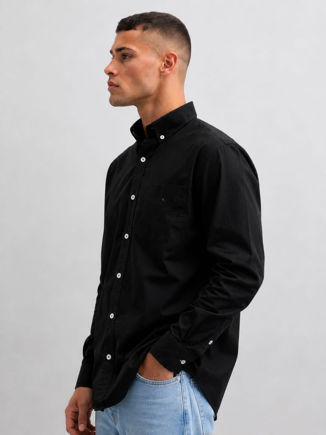 Men Black Long Sleeve Button-Down Shirt Shirt CIZARO - Cizaro Jeans