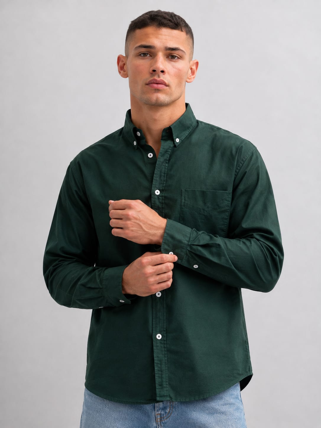 Men Green Long Sleeve Button-Down Shirt Shirt CIZARO - Cizaro Jeans