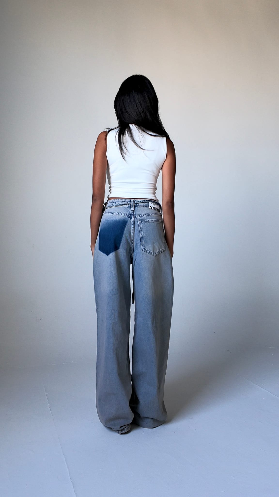 Super Baggy High Waist – Tie Belt & Shadow Pocket Light Acid Blue Jeans