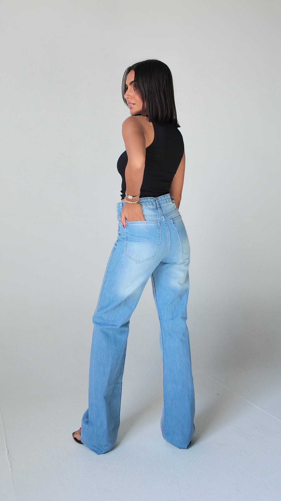 Straight High-Waist Light Ice Blue Jeans Straight CIZARO - Cizaro Jeans