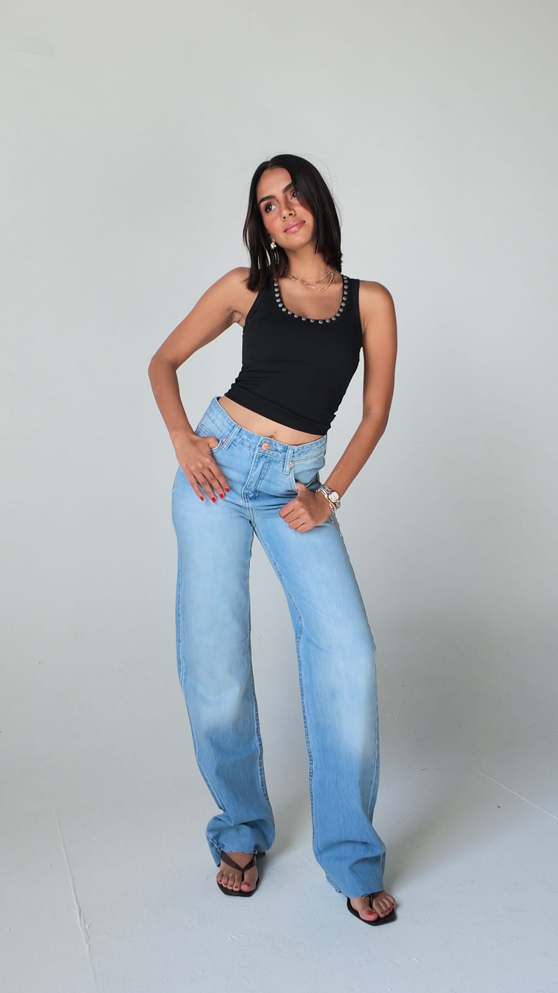 Straight High-Waist Light Ice Blue Jeans Straight CIZARO - Cizaro Jeans