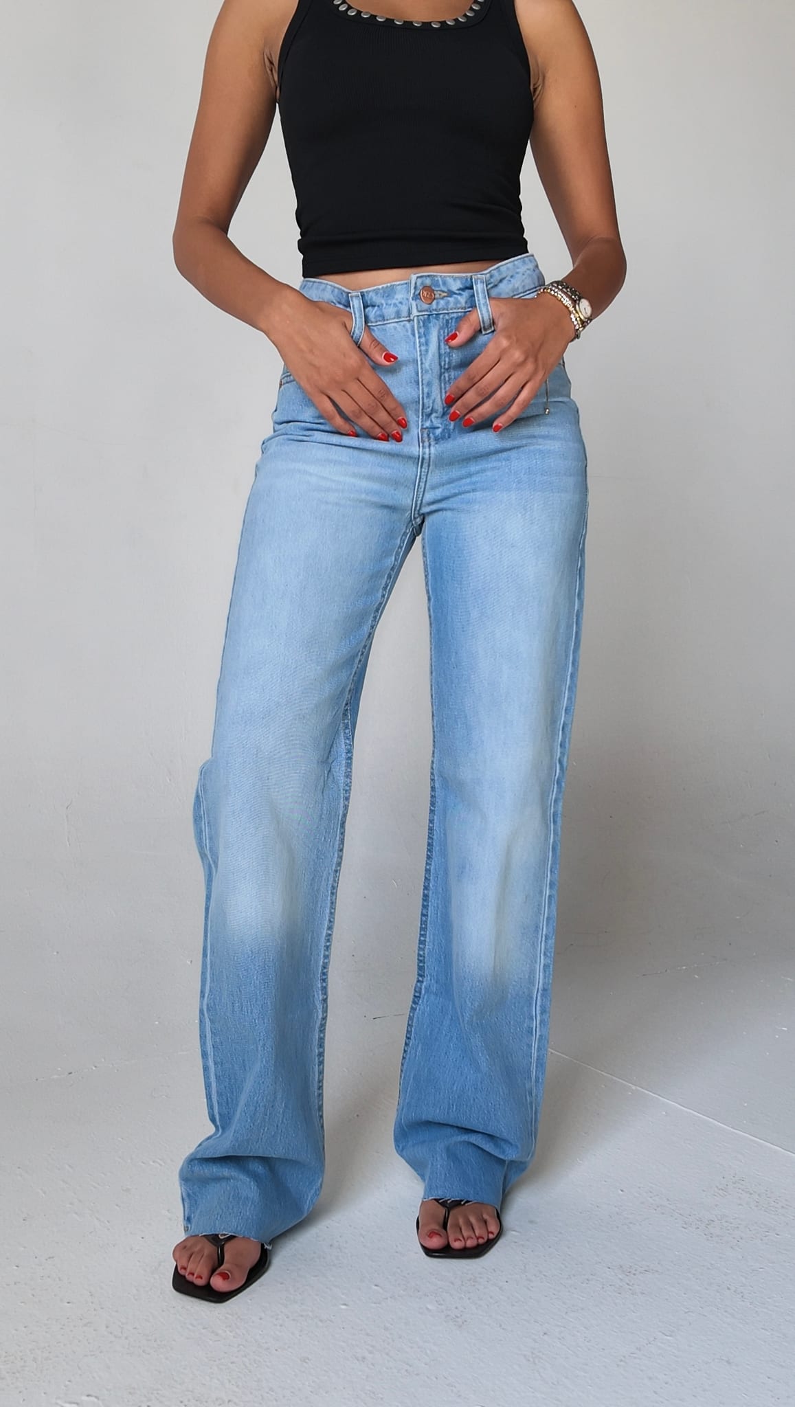 Straight High-Waist Light Ice Blue Jeans Straight CIZARO - Cizaro Jeans