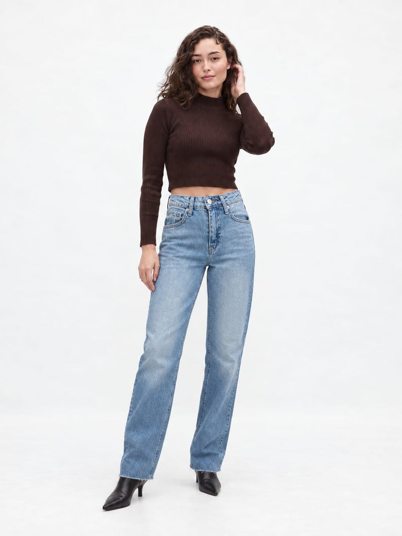 Straight High-Waist Washed Blue Jeans Straight CIZARO - Cizaro Jeans