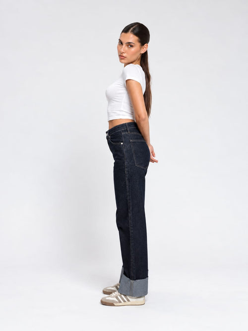 Straight High-Waist Turn-Up – Raw Denim Jeans Straight CIZARO - Cizaro Jeans