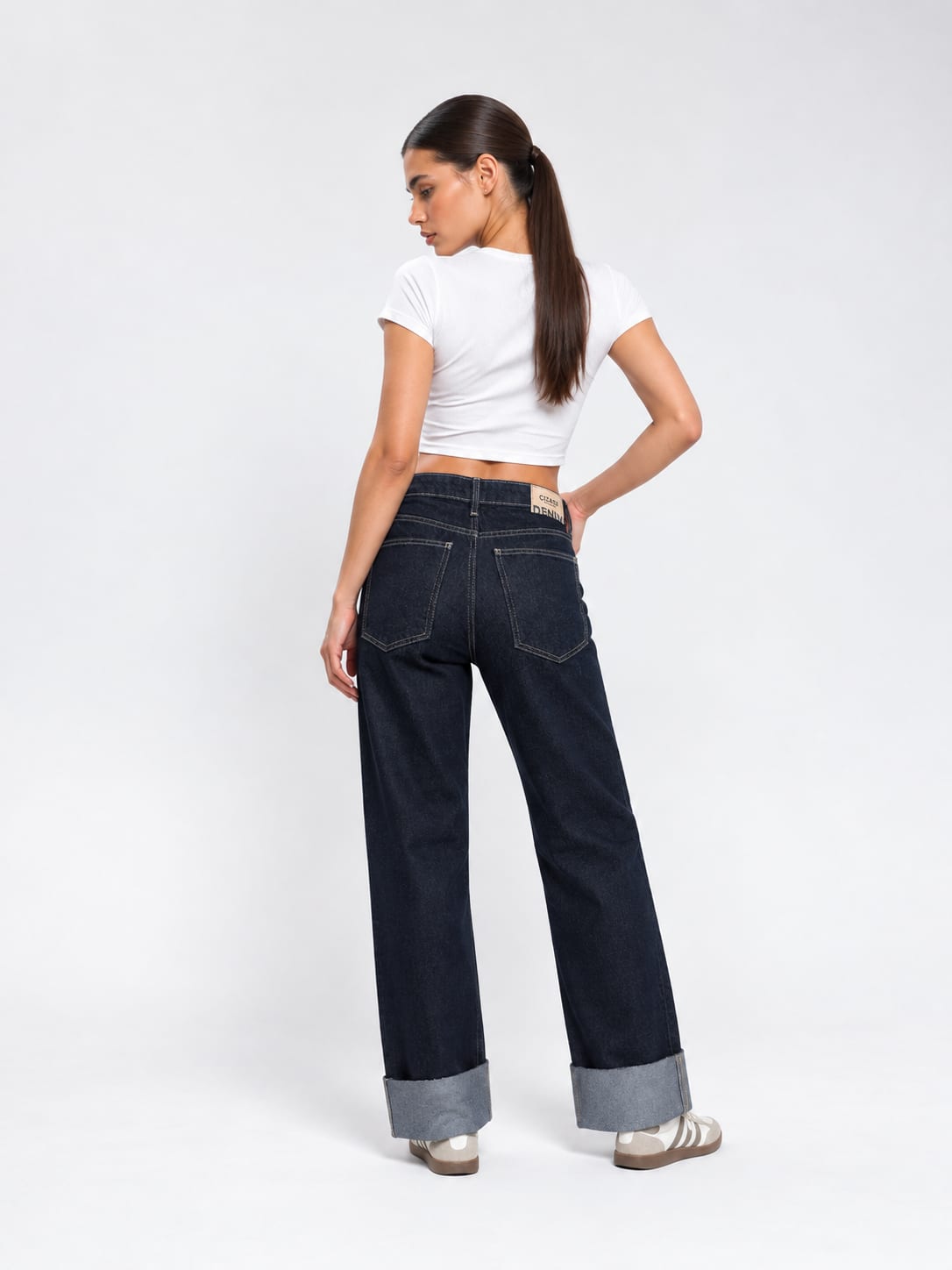 Straight High-Waist Turn-Up – Raw Denim Jeans Straight CIZARO - Cizaro Jeans