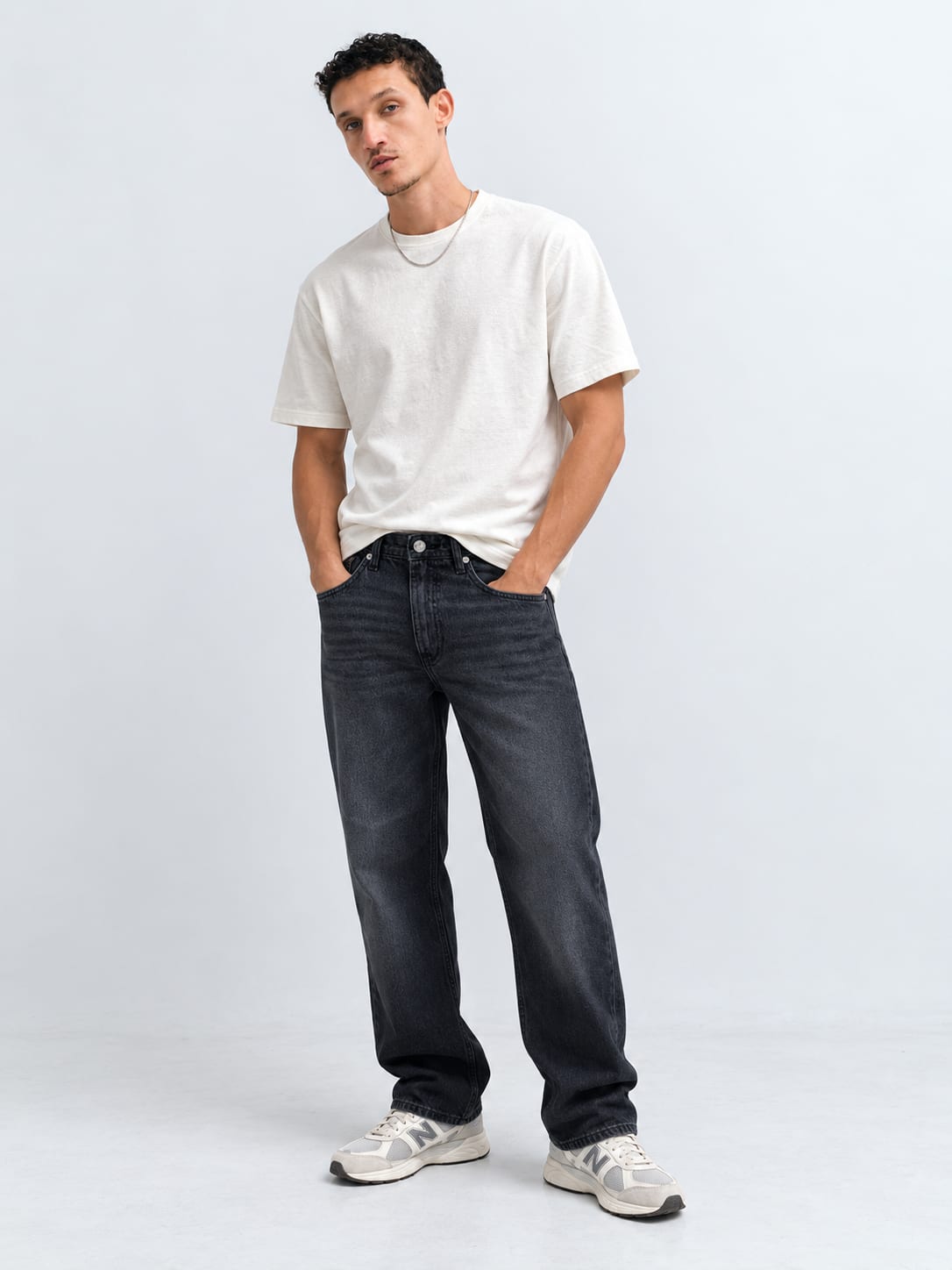 Straight Fit Washed Black Jeans