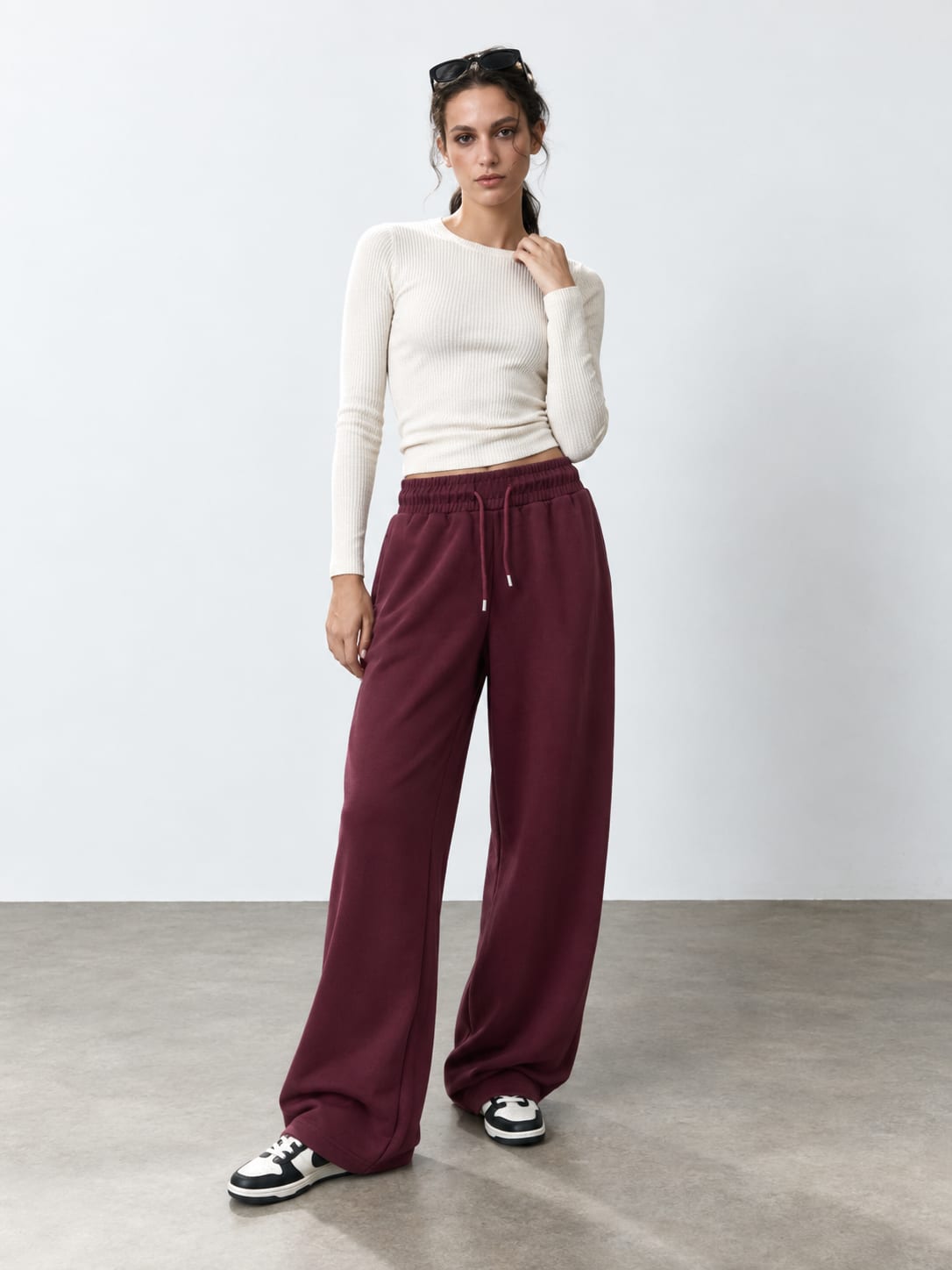 Burgundy Wide-Leg Sweatpants