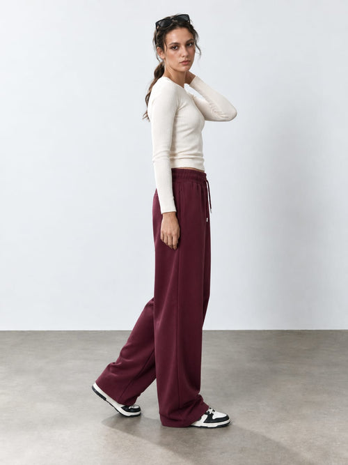 Burgundy Wide-Leg Sweatpants
