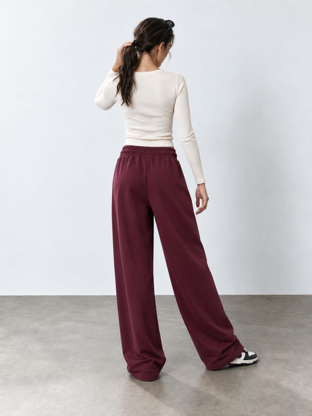 Burgundy Wide-Leg Sweatpants