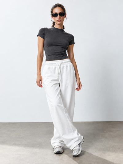 White Wide-Leg Sweatpants Sweatpants CIZARO - Cizaro Jeans