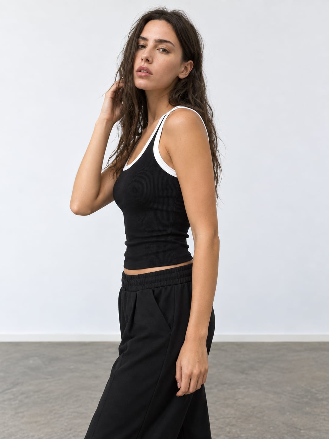 Black Contrast Ribbed Tank Top